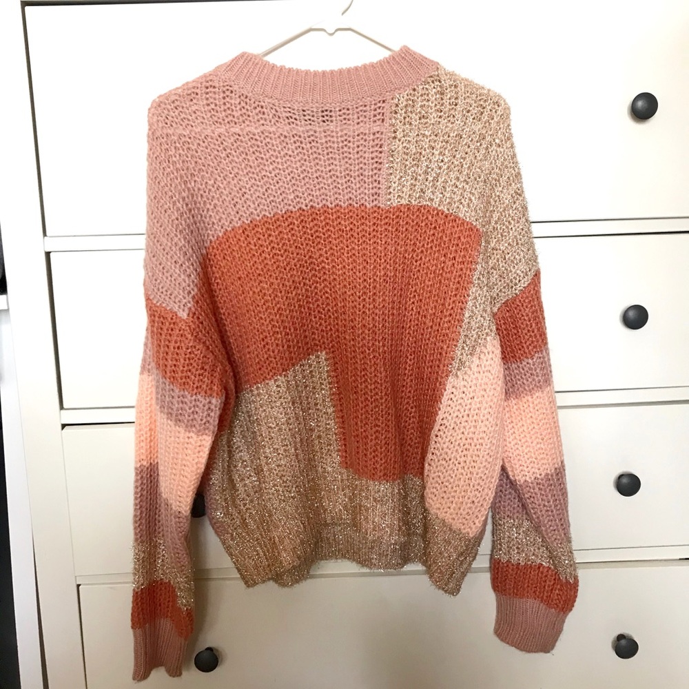 Primark Peach/Pink/Gold Colorblock Knit Sweater